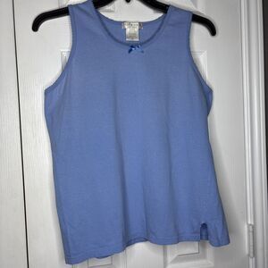 Vintage Fruit of the Loom Large Women Sleepwear Blue Tank Top Bow Detail Cotton
